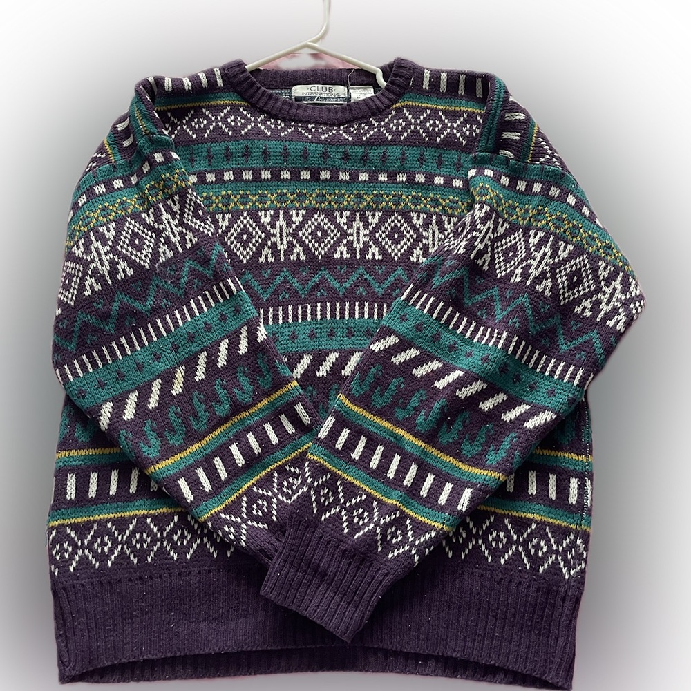 Vintage Purple Patterned Sweater - Size L/G - Made in Korea